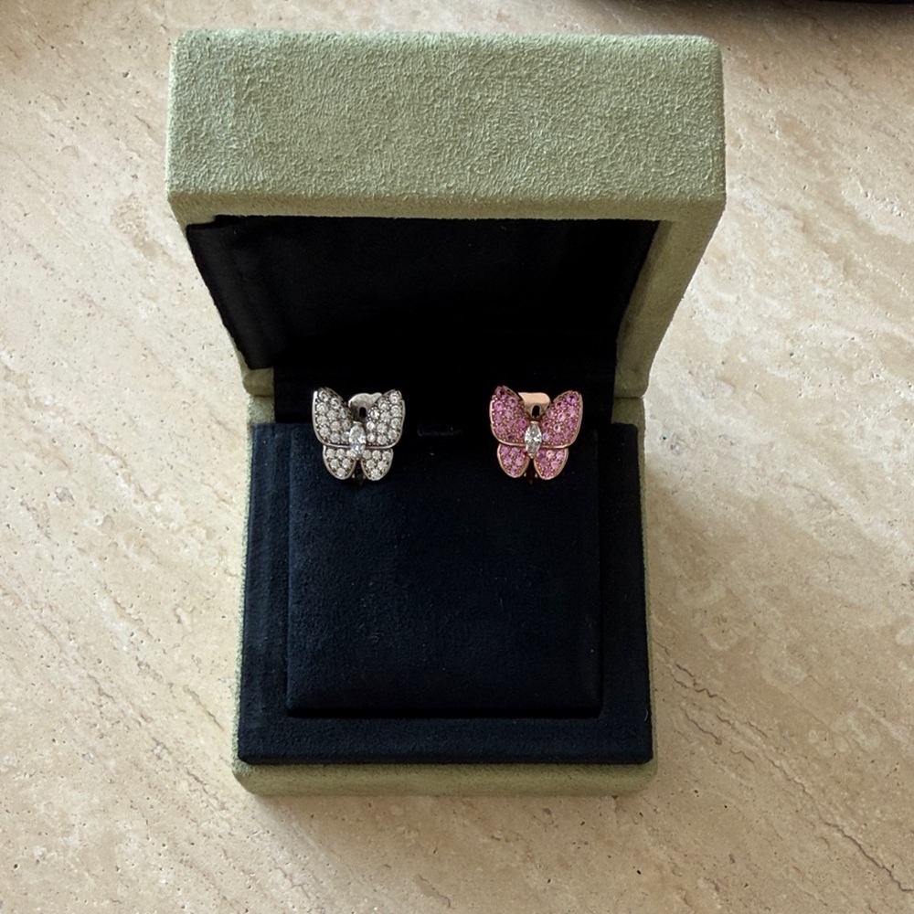 Elegant Butterfly Earrings in Silver and Pink